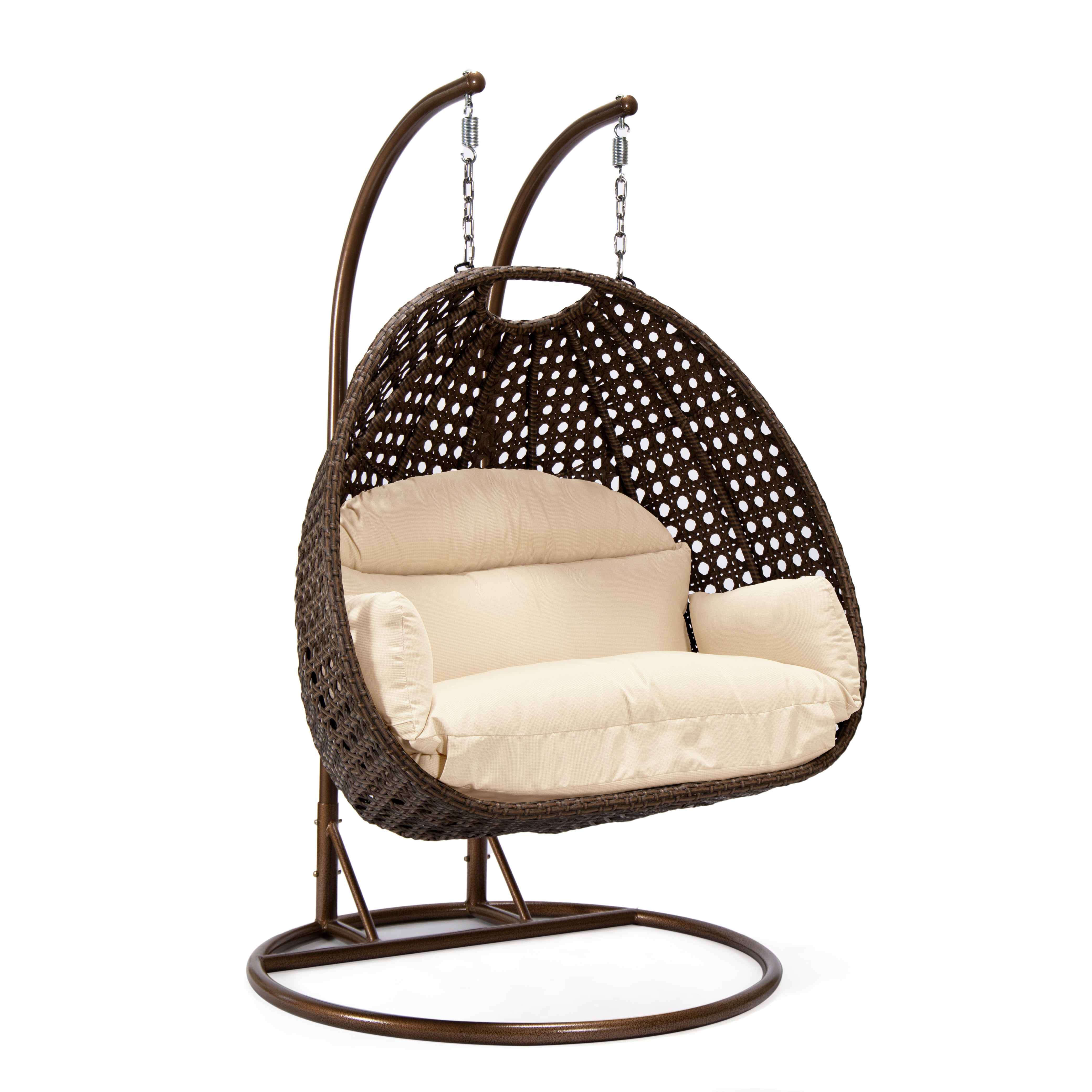 Mendoza 2-Person Wicker Hanging Egg Swing Chair with Removable Cushions and Iron Base