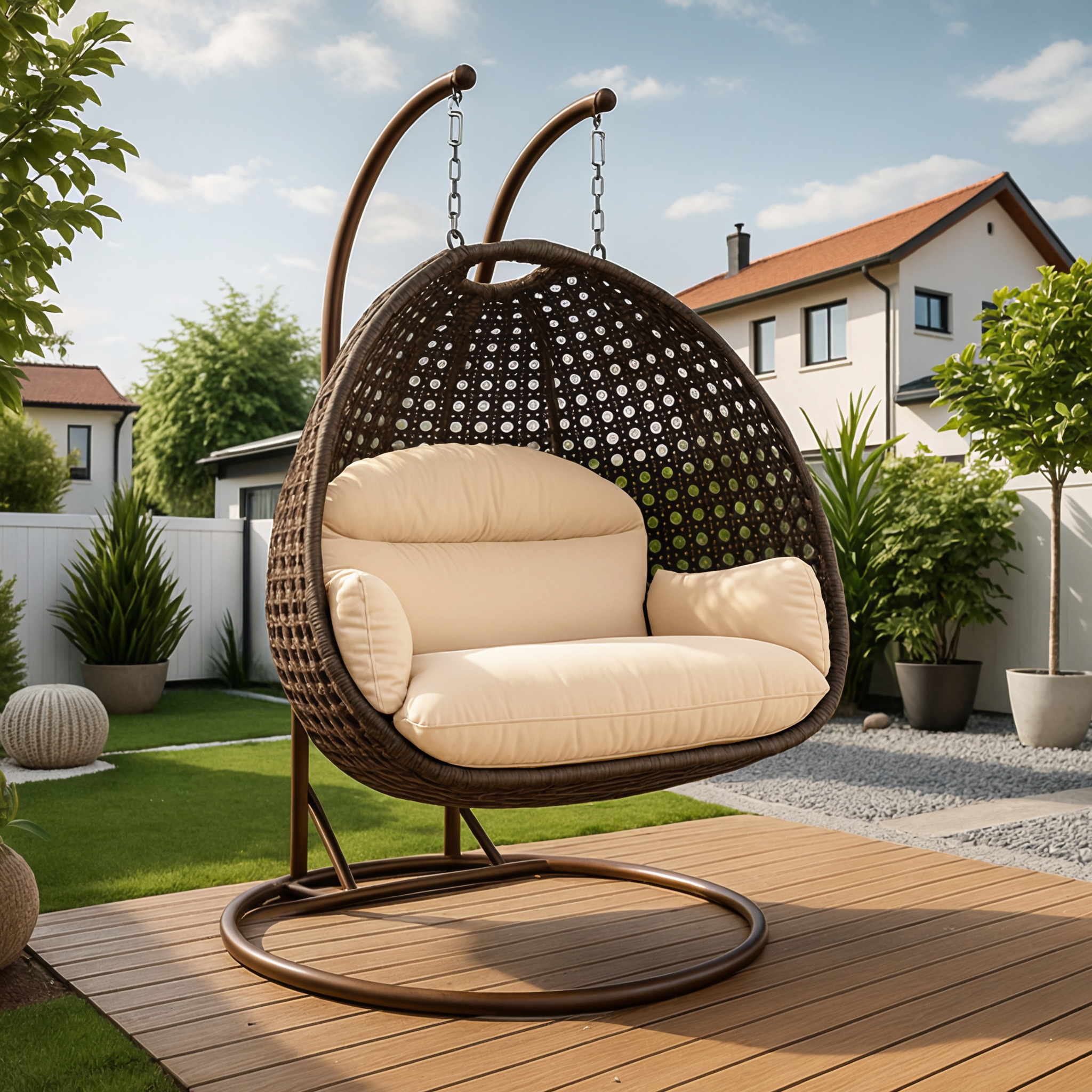 Mendoza 2-Person Wicker Hanging Egg Swing Chair with Removable Cushions and Iron Base