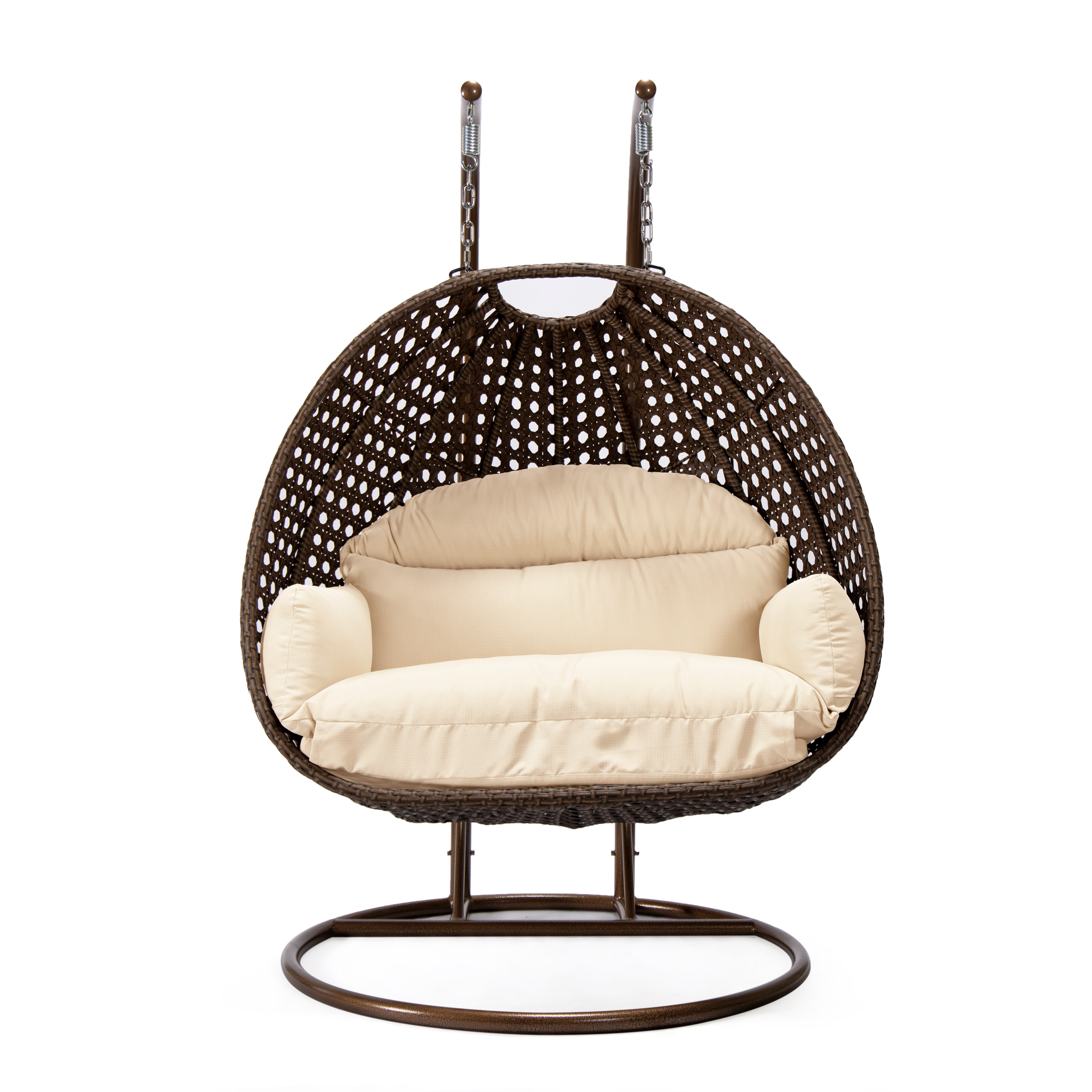 Mendoza 2-Person Wicker Hanging Egg Swing Chair with Removable Cushions and Iron Base