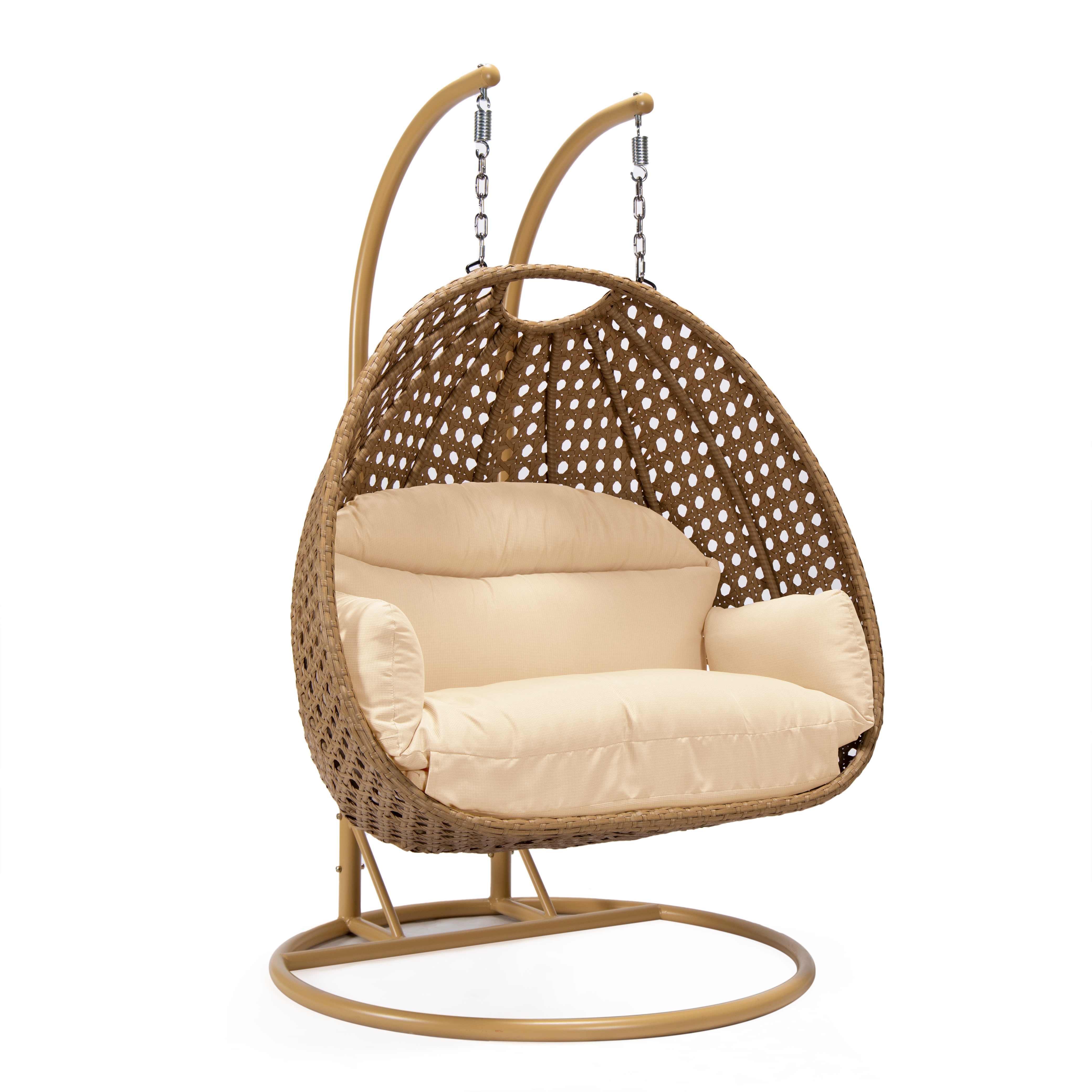 Mendoza 2-Person Wicker Hanging Egg Swing Chair with Removable Cushions and Iron Base