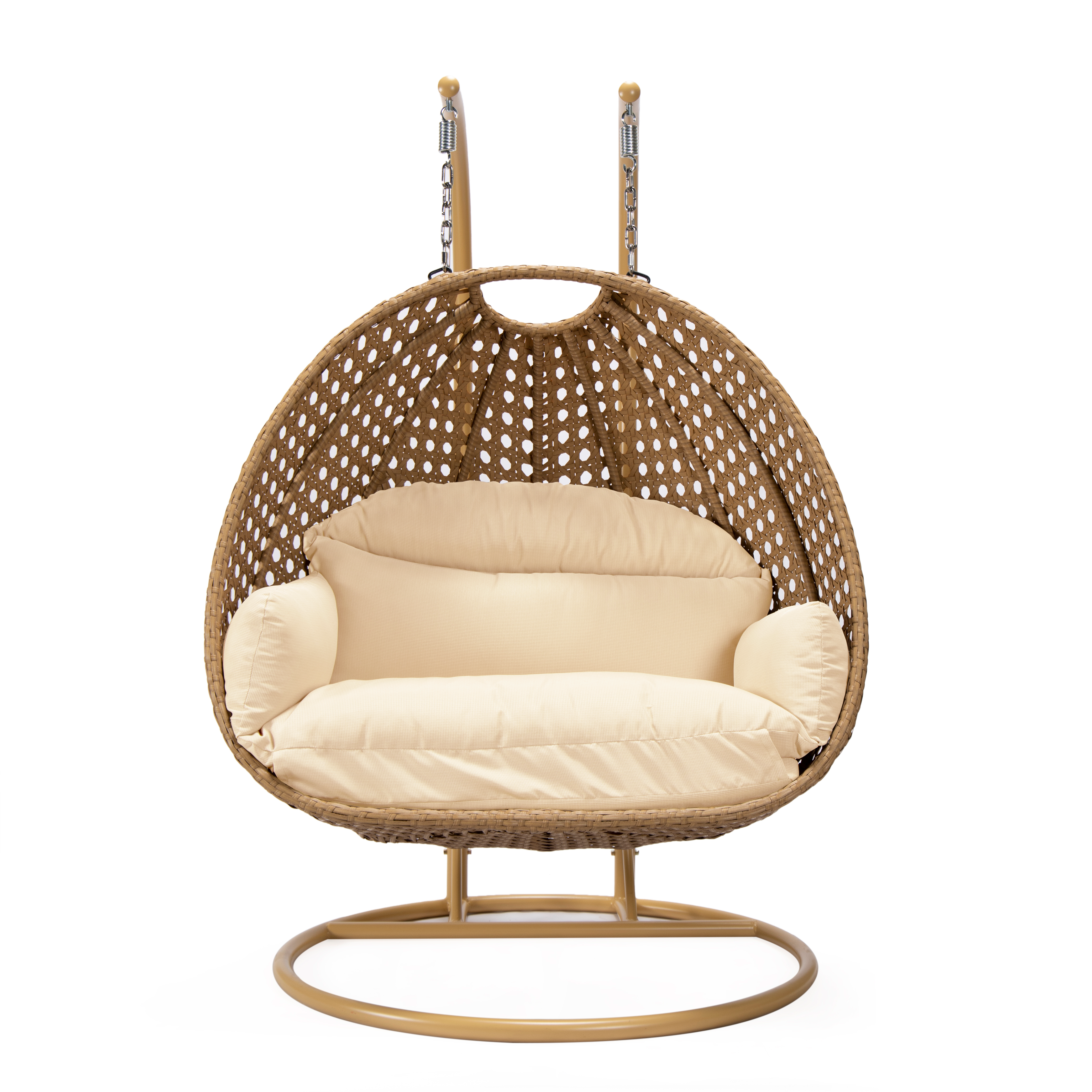 Mendoza 2-Person Wicker Hanging Egg Swing Chair with Removable Cushions and Iron Base