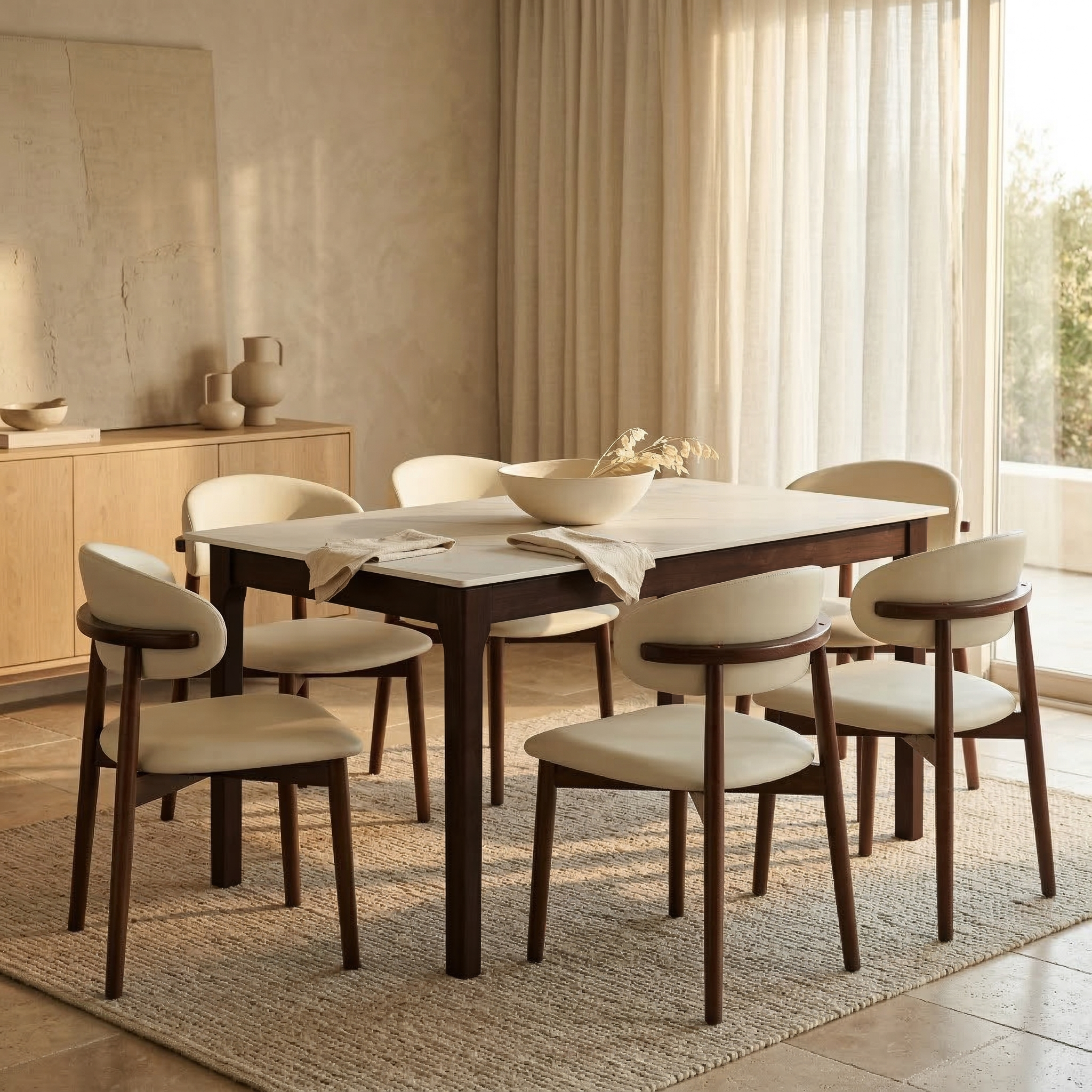 Mina Dining Table with Sintered Stone Tabletop with Metal/Wood Legs