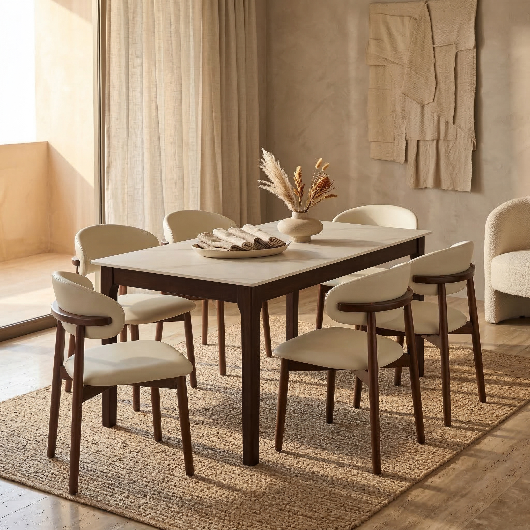 Mina Dining Table with Sintered Stone Tabletop with Metal/Wood Legs