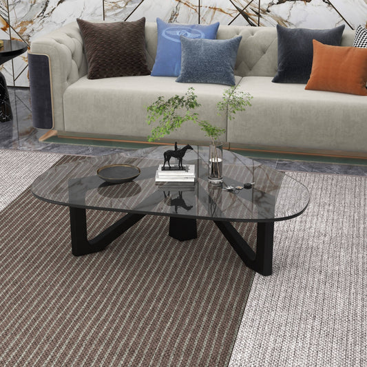 Imperial Triangular Coffee Table with a Glass Tabletop and Wood Base