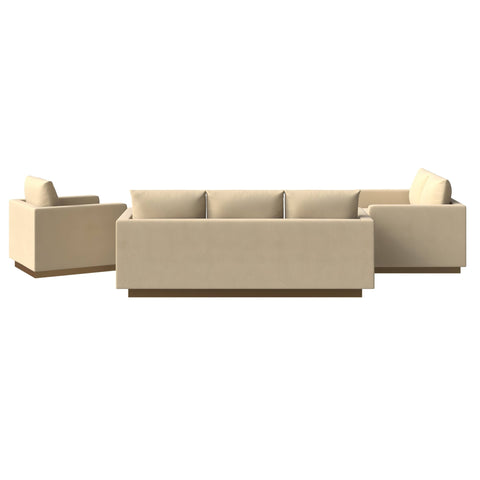 Nervo Velvet/Leather 3-Piece Living Room Sofa Set With Gold Frame and Removable Cushions