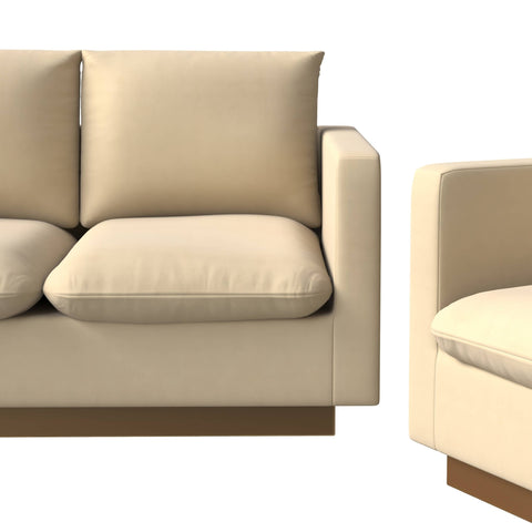 Nervo Velvet/Leather 3-Piece Living Room Sofa Set With Gold Frame and Removable Cushions