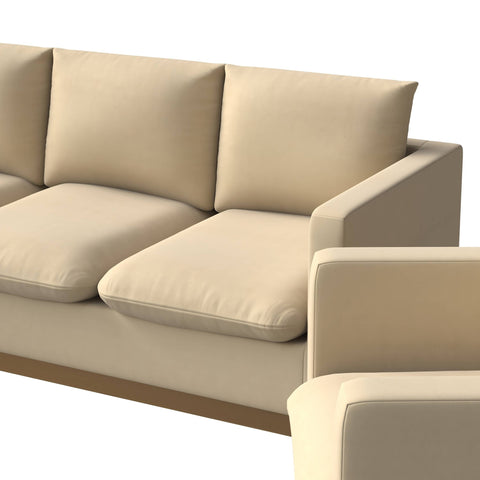 Nervo Velvet/Leather 3-Piece Living Room Sofa Set With Gold Frame and Removable Cushions