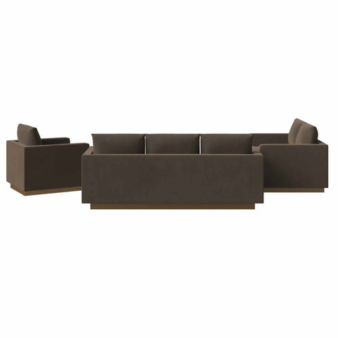 Nervo Velvet/Leather 3-Piece Living Room Sofa Set With Gold Frame and Removable Cushions