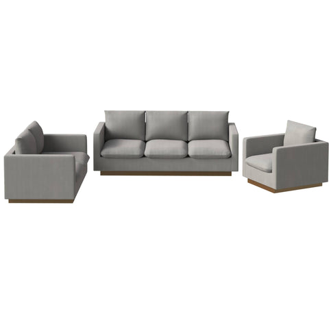 Nervo Velvet/Leather 3-Piece Living Room Sofa Set With Gold Frame and Removable Cushions