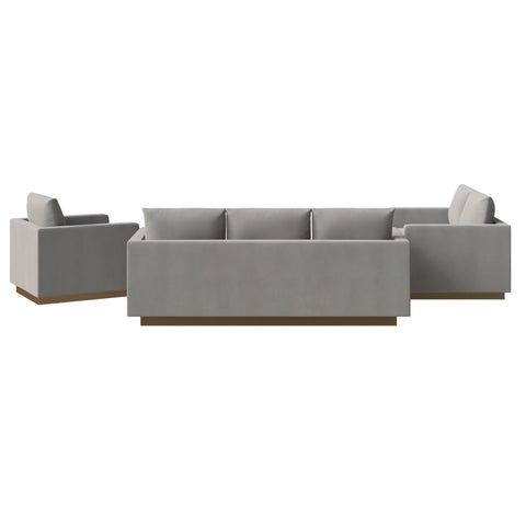 Nervo Velvet/Leather 3-Piece Living Room Sofa Set With Gold Frame and Removable Cushions