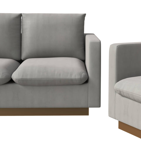 Nervo Velvet/Leather 3-Piece Living Room Sofa Set With Gold Frame and Removable Cushions