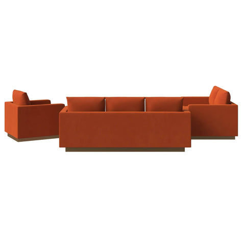 Nervo Velvet/Leather 3-Piece Living Room Sofa Set With Gold Frame and Removable Cushions