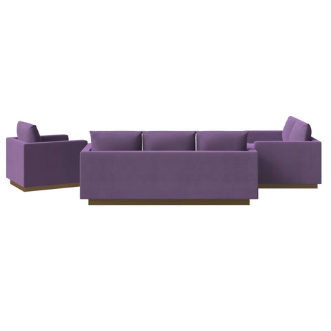 Nervo Velvet/Leather 3-Piece Living Room Sofa Set With Gold Frame and Removable Cushions