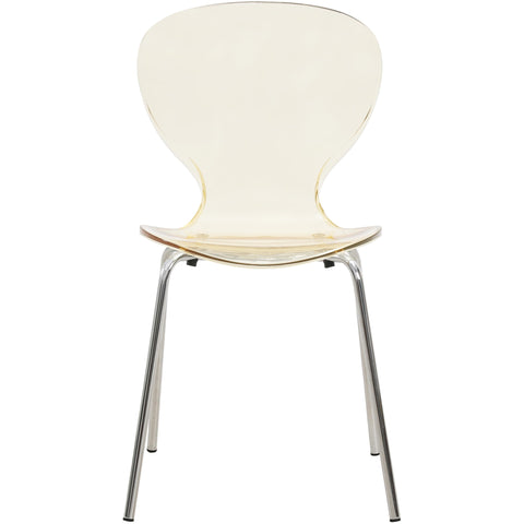 LeisureMod Bristol 5-Piece Dining Set Round White MDF Dining Table and 4 Acrylic Dining Chairs with Chrome Legs
