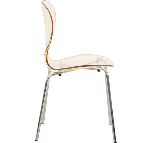 LeisureMod Bristol 5-Piece Dining Set Round White MDF Dining Table and 4 Acrylic Dining Chairs with Chrome Legs