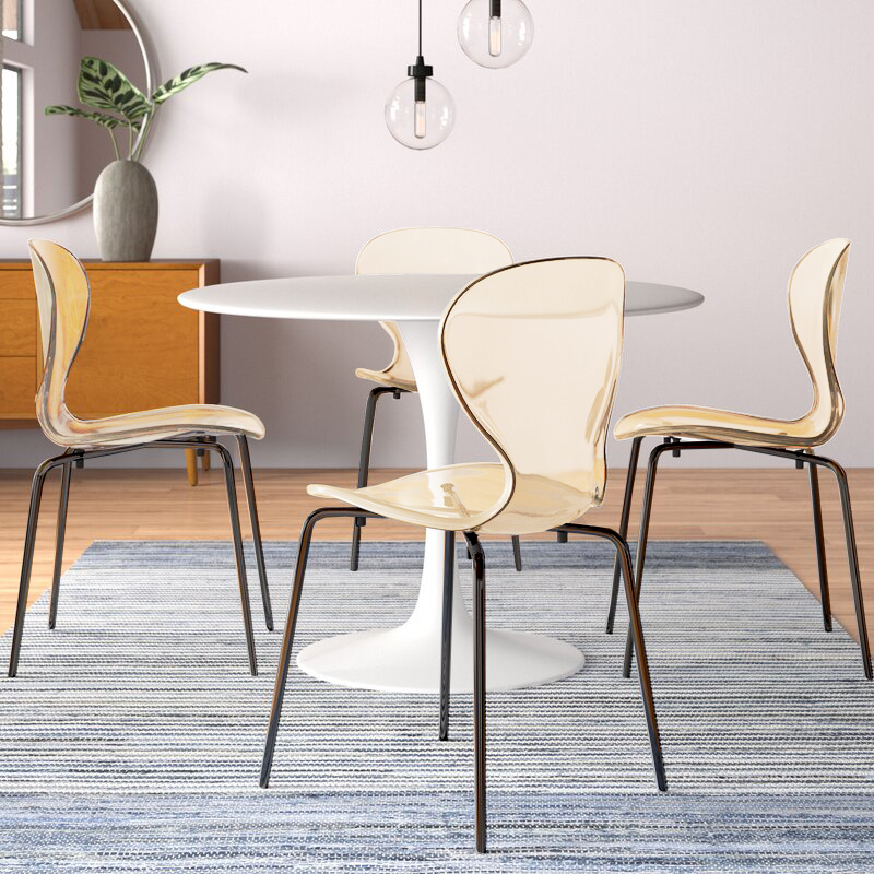 Oyster Modern Stackable Dining Side Chair with Chrome/White/Black Stainless Steel Legs