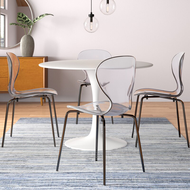 Oyster Modern Stackable Dining Side Chair with Chrome/White/Black Stainless Steel Legs