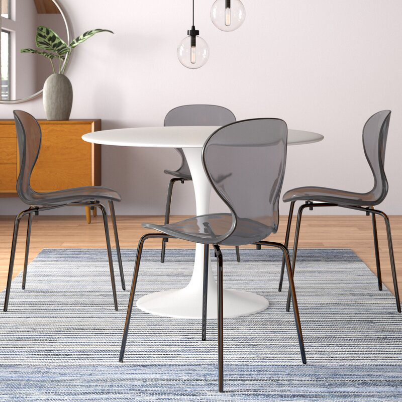 Oyster Modern Stackable Dining Side Chair with Chrome/White/Black Stainless Steel Legs