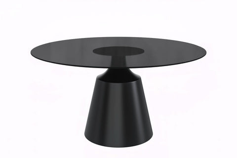 Prynn Modern Round Dining Table with a Sintered Stone/Glass Top in Black Stainless Steel Base
