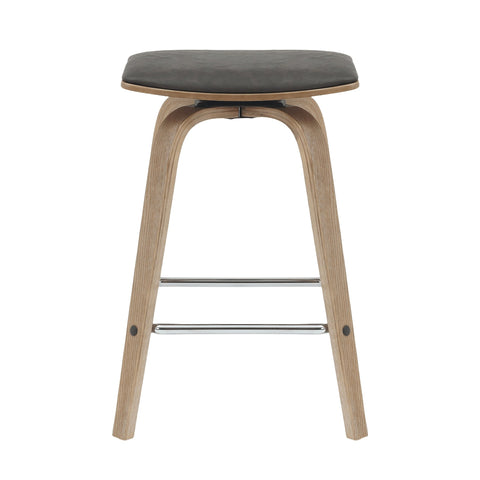 Pelya Leather Counter Stool with Square Seat and Poplar Wood Base