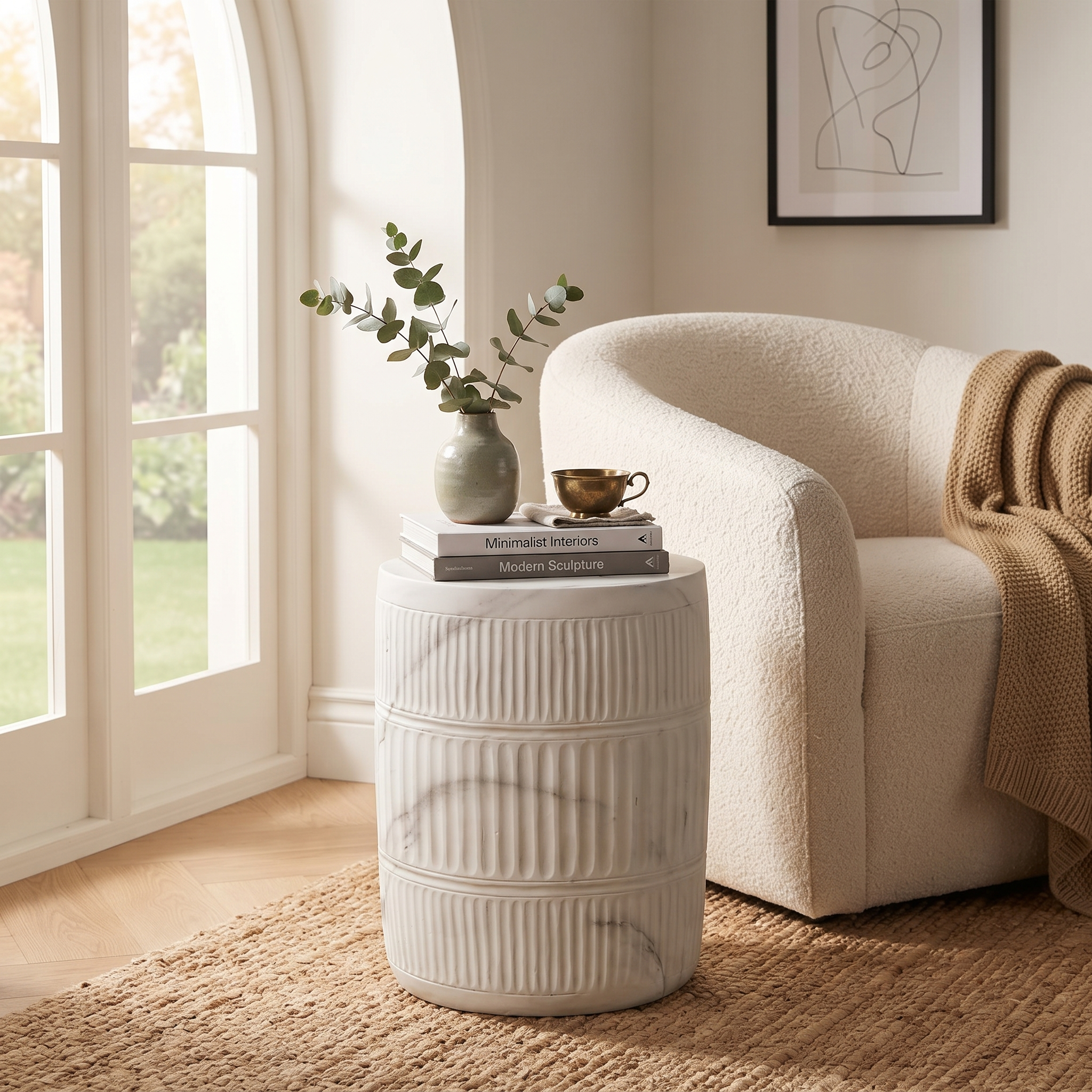 Perta Round Fiberstone End/Side Table Minimal Design