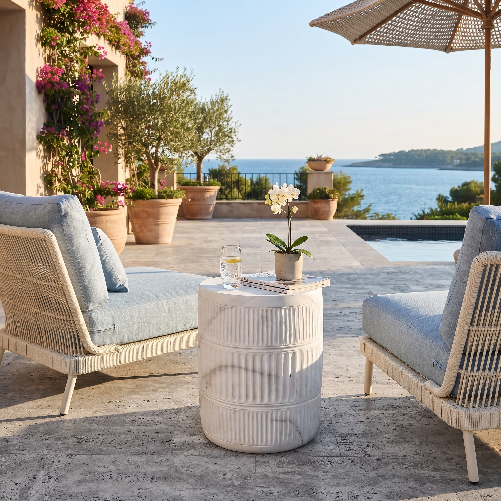 Perta Round Fiberstone End/Side Table Minimal Design