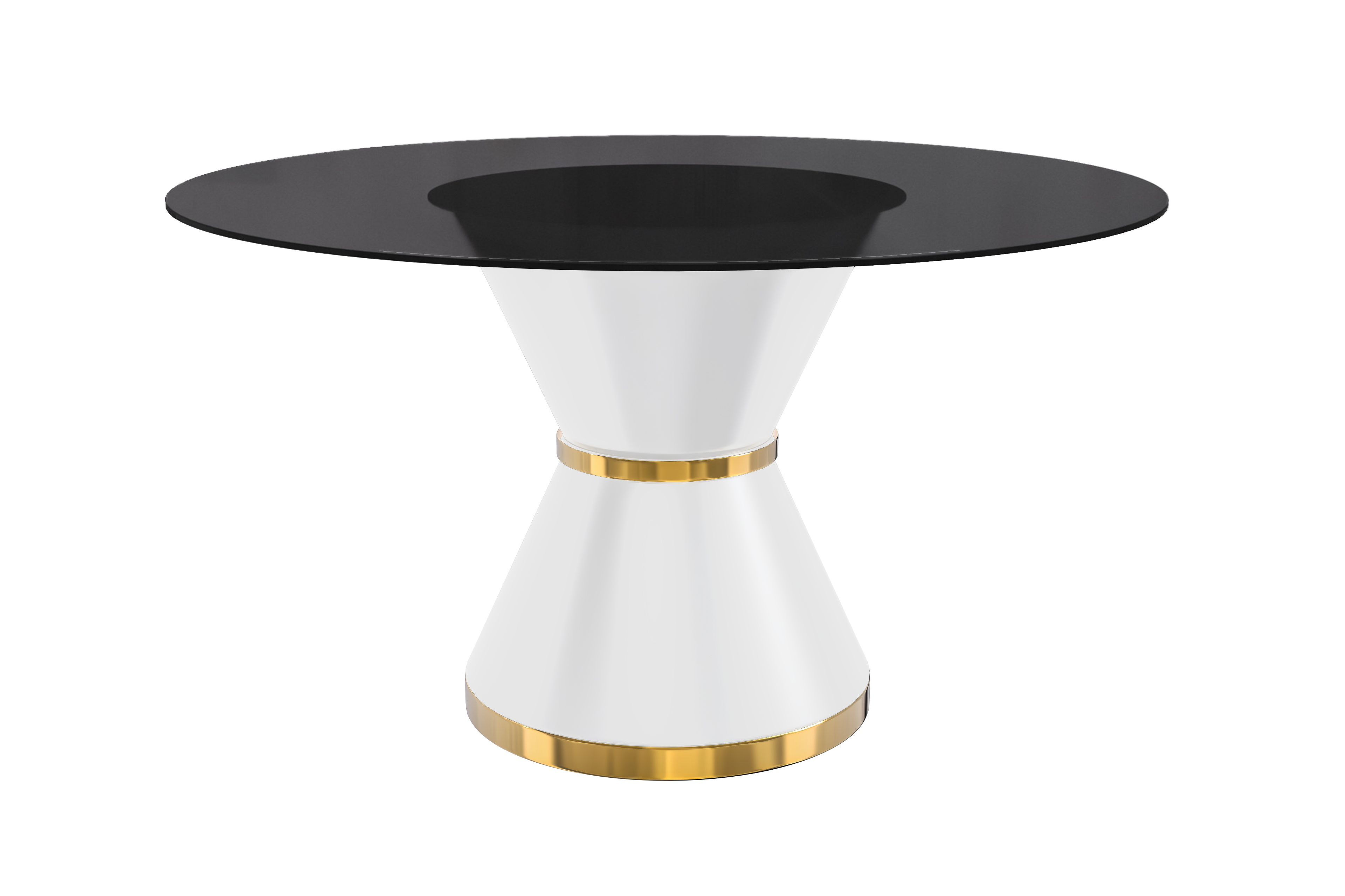 Modern Round Dining Table with a Glass/Stone Tabletop in Stainless Steel Seats 6-10 Qorvus Collection