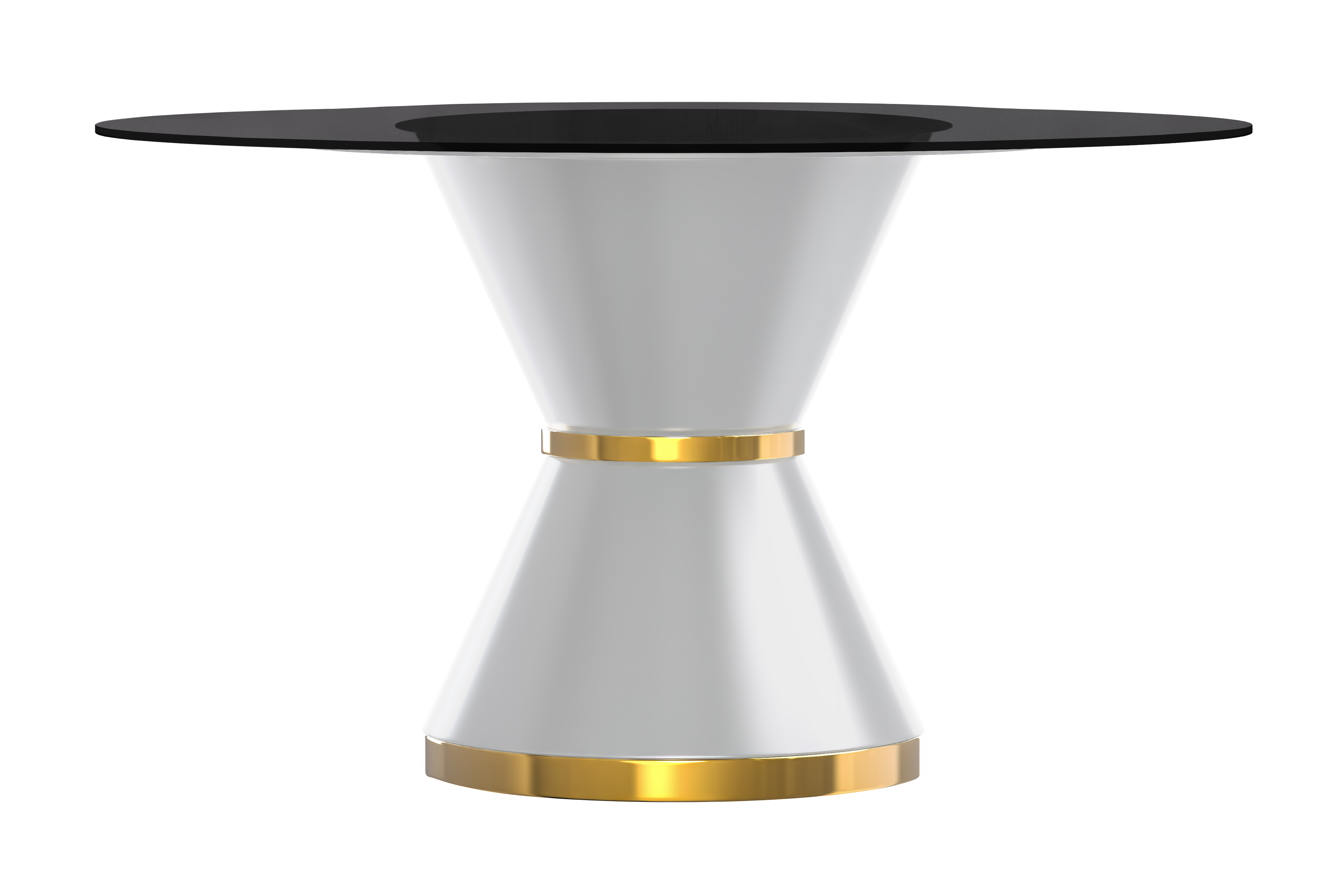Modern Round Dining Table with a Glass/Stone Tabletop in Stainless Steel Seats 6-10 Qorvus Collection