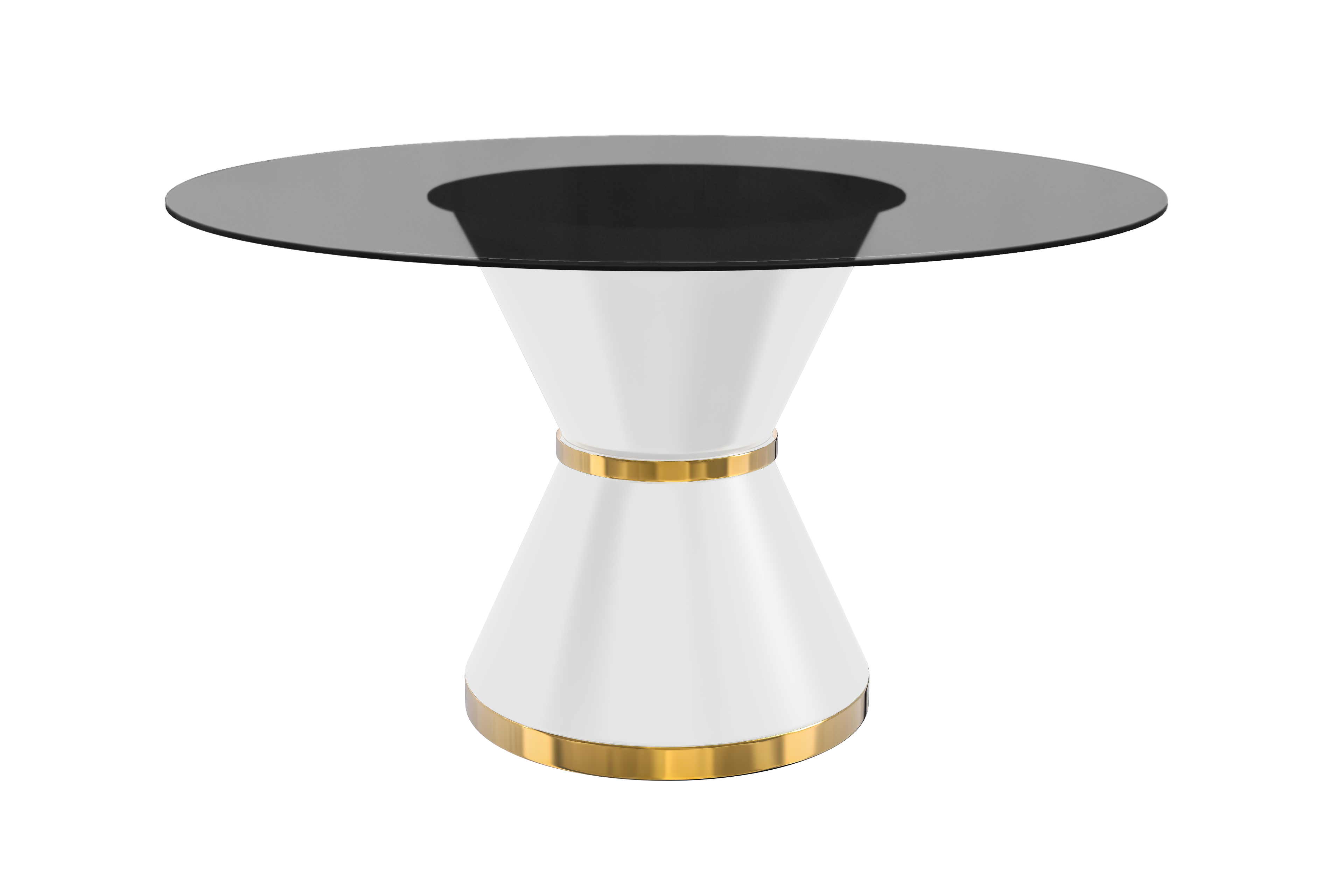 Modern Round Dining Table with a Glass/Stone Tabletop in Stainless Steel Seats 6-10 Qorvus Collection