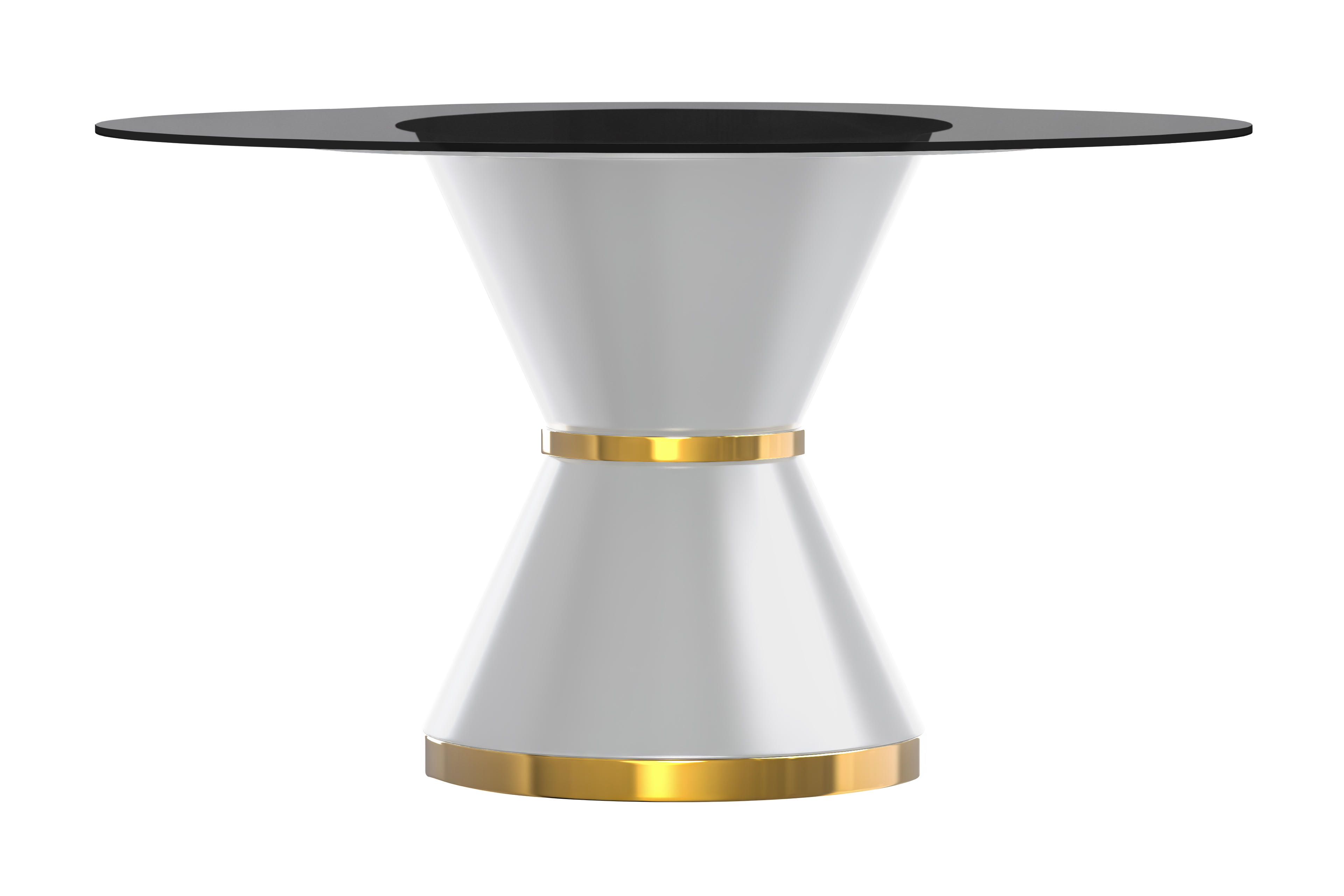 Modern Round Dining Table with a Glass/Stone Tabletop in Stainless Steel Seats 6-10 Qorvus Collection