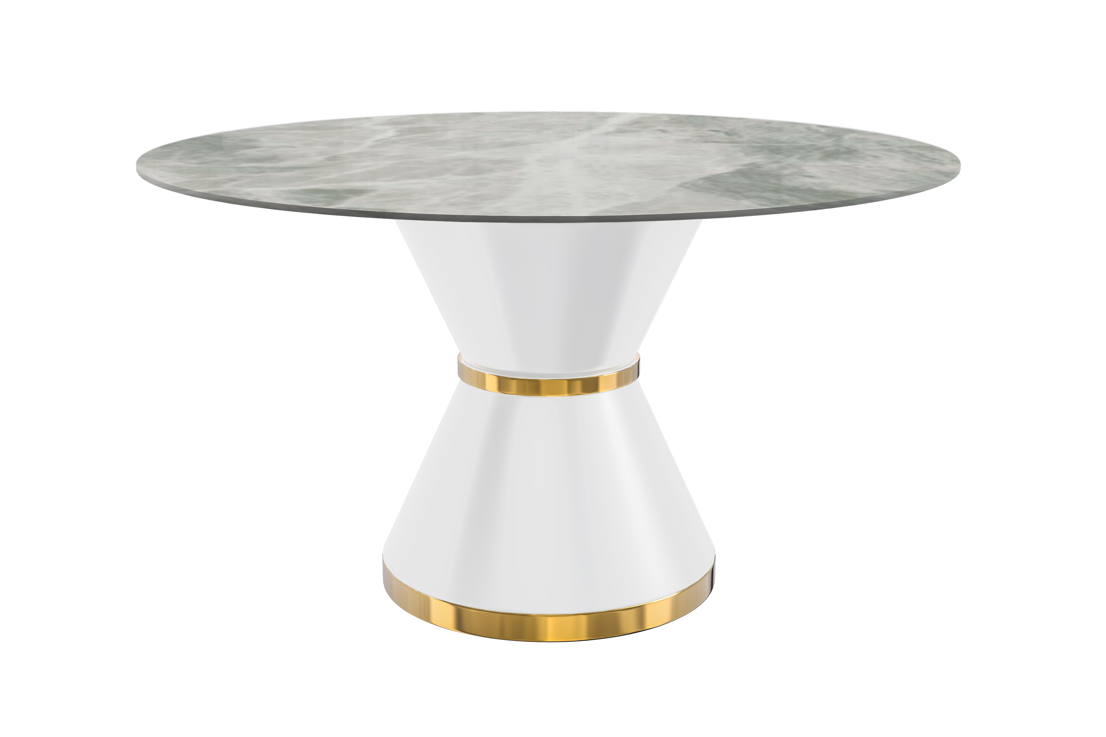 Modern Round Dining Table with a Glass/Stone Tabletop in Stainless Steel Seats 6-10 Qorvus Collection