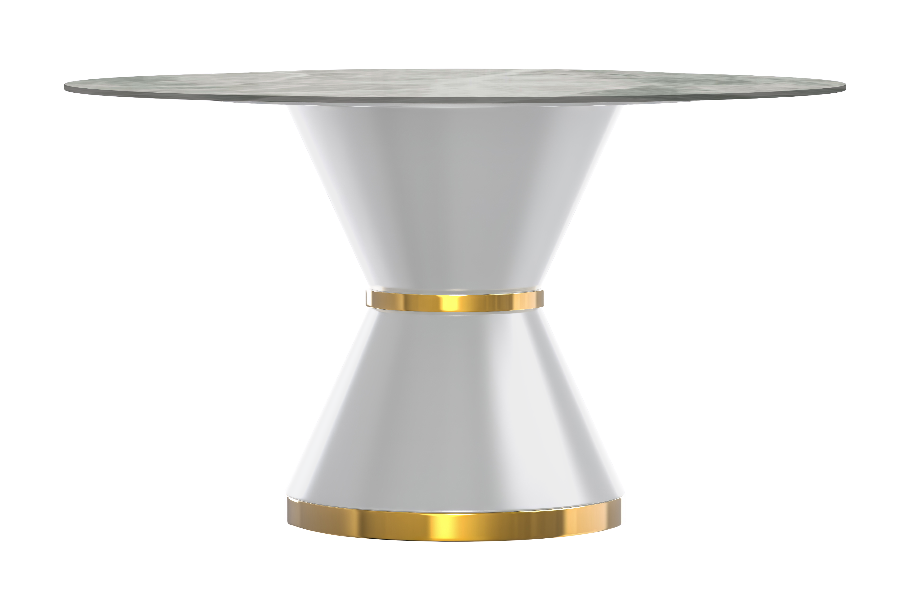 Modern Round Dining Table with a Glass/Stone Tabletop in Stainless Steel Seats 6-10 Qorvus Collection