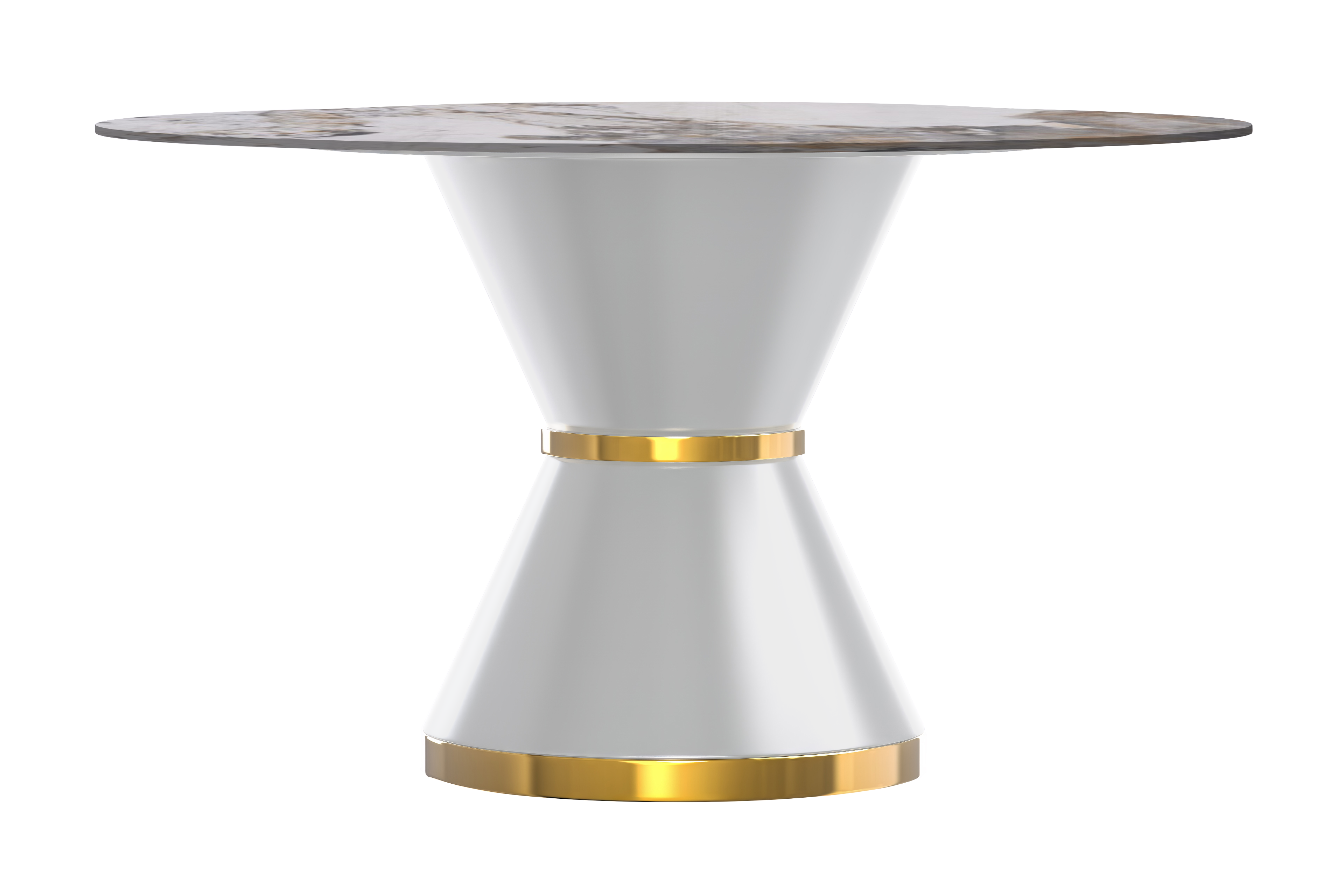 Modern Round Dining Table with a Glass/Stone Tabletop in Stainless Steel Seats 6-10 Qorvus Collection