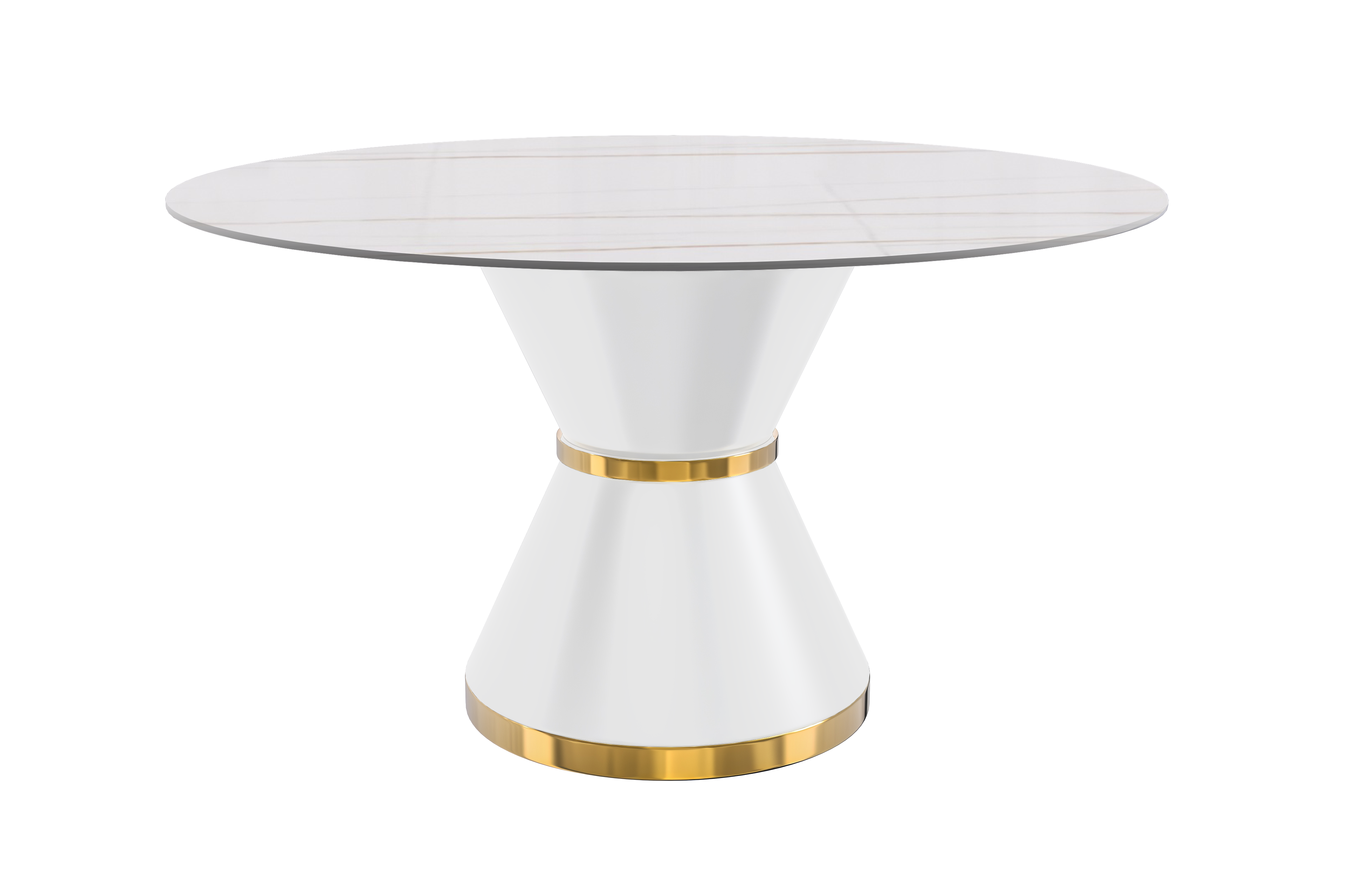 Modern Round Dining Table with a Glass/Stone Tabletop in Stainless Steel Seats 6-10 Qorvus Collection