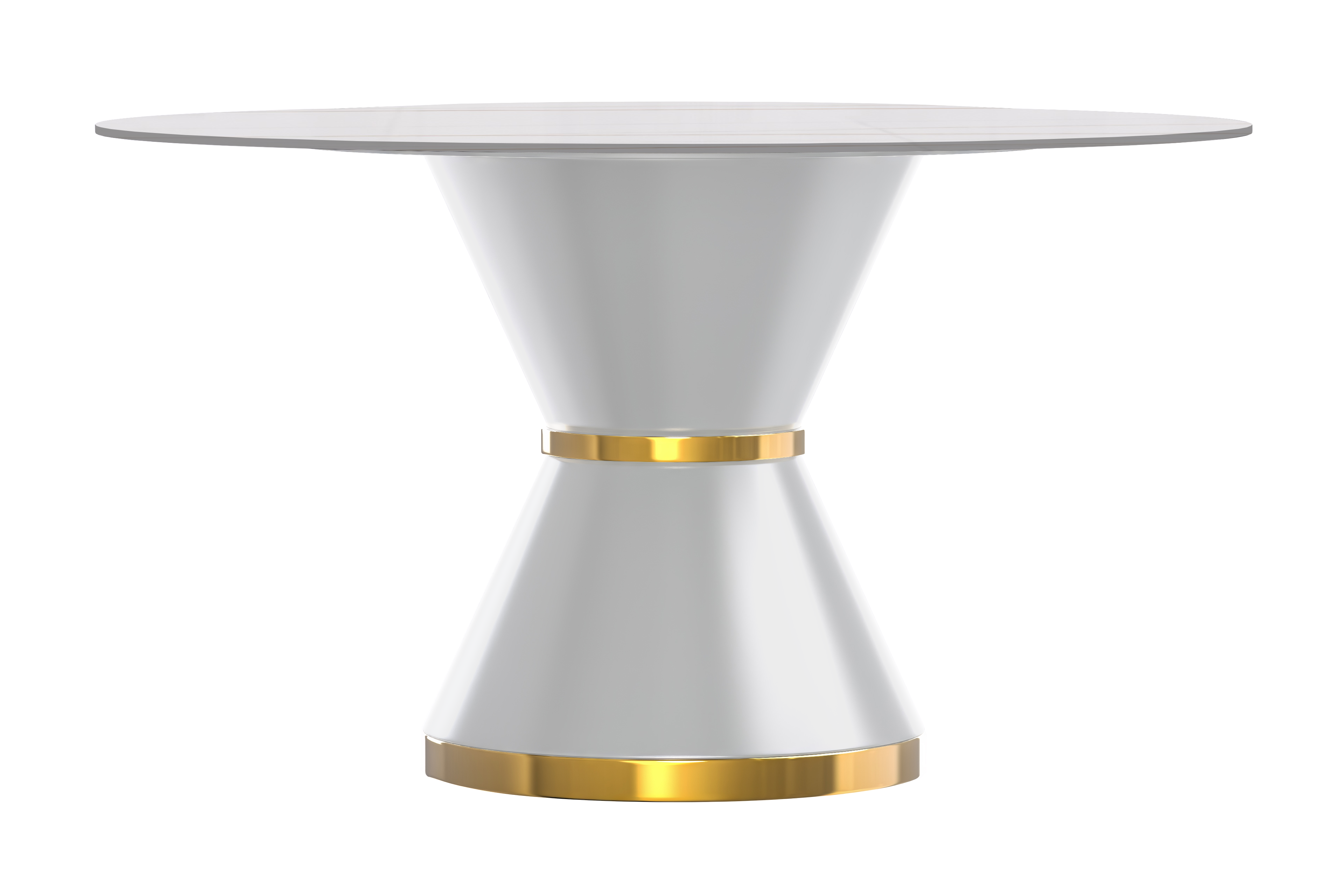 Modern Round Dining Table with a Glass/Stone Tabletop in Stainless Steel Seats 6-10 Qorvus Collection
