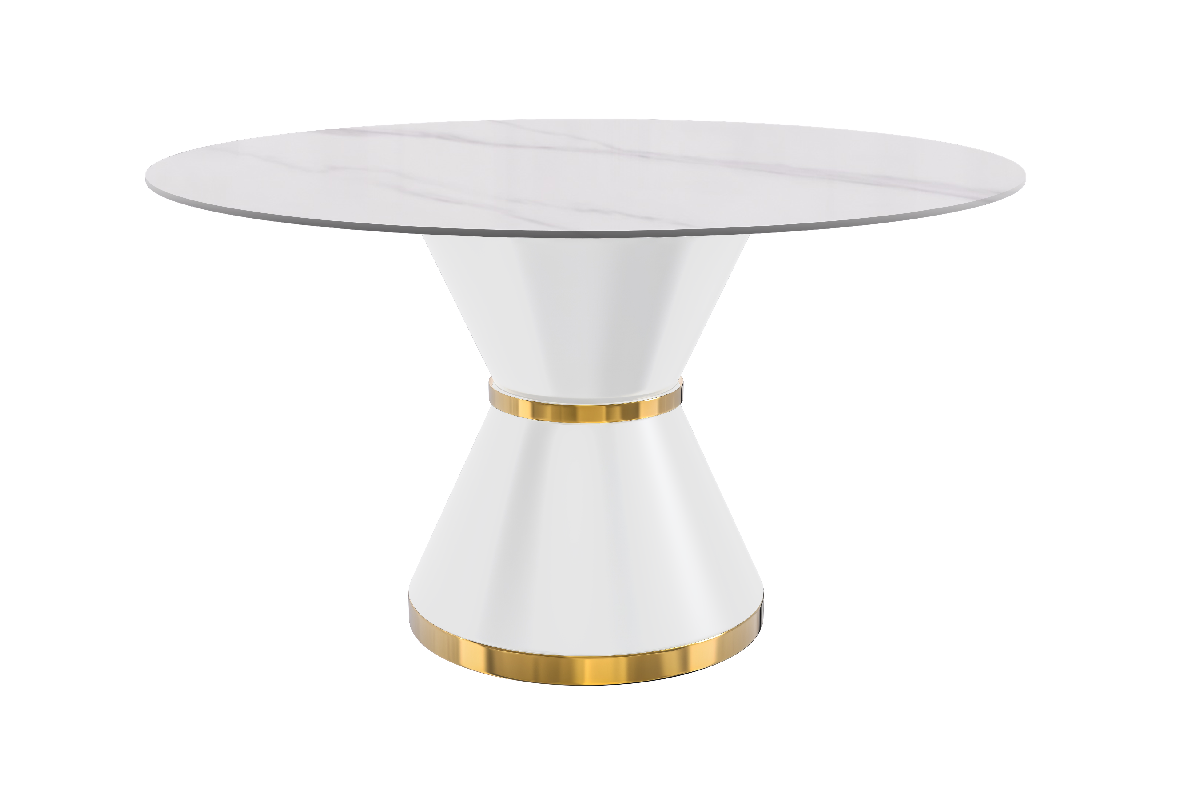 Modern Round Dining Table with a Glass/Stone Tabletop in Stainless Steel Seats 6-10 Qorvus Collection