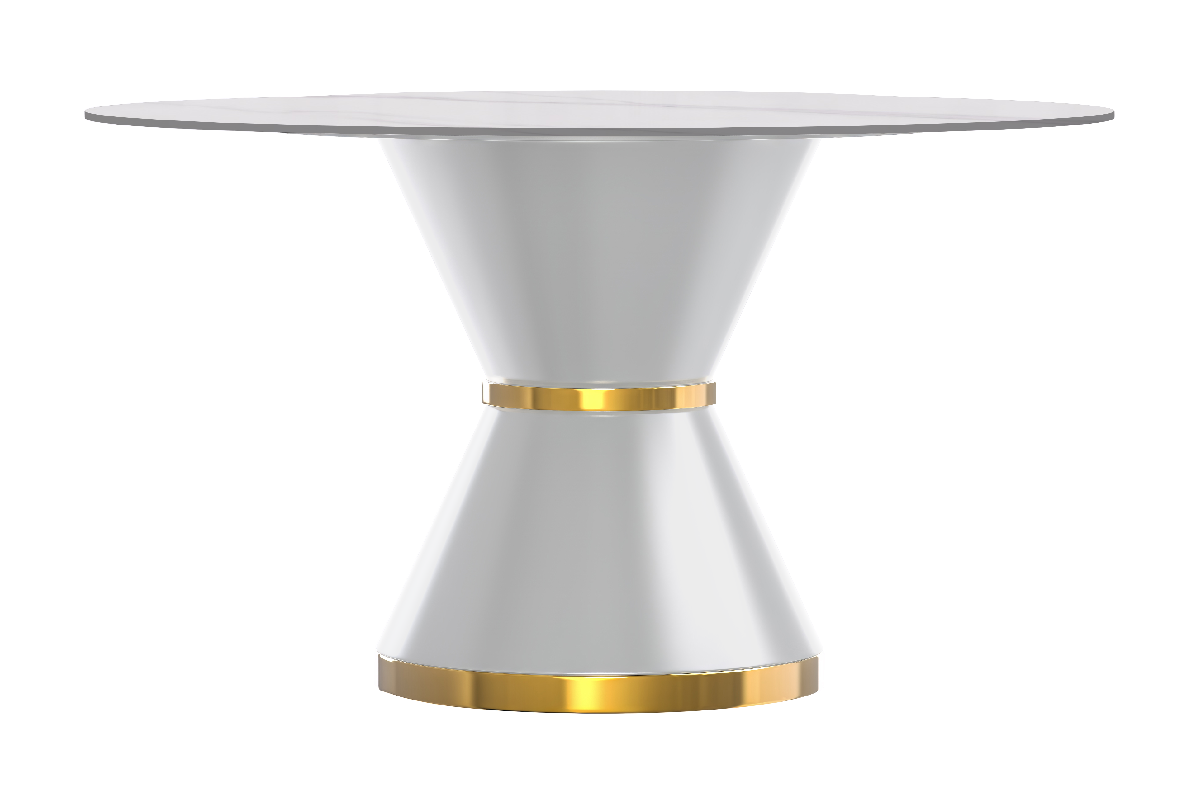Modern Round Dining Table with a Glass/Stone Tabletop in Stainless Steel Seats 6-10 Qorvus Collection