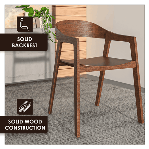 Rivo Dining Chairs in Sturdy Oak Wood with Open Back Design and Armrests Set of 2