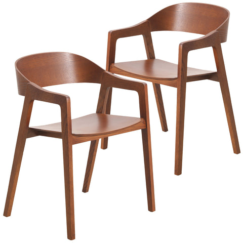 Rivo Dining Chairs in Sturdy Oak Wood with Open Back Design and Armrests Set of 2