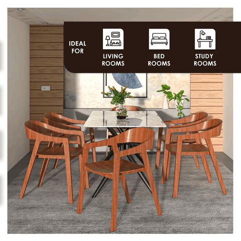 Rivo Dining Chairs in Sturdy Oak Wood with Open Back Design and Armrests Set of 2