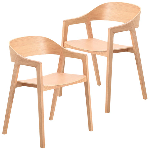 Rivo Dining Chairs in Sturdy Oak Wood with Open Back Design and Armrests Set of 2