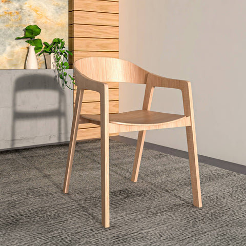 Rivo Dining Chairs in Sturdy Oak Wood with Open Back Design and Armrests Set of 2