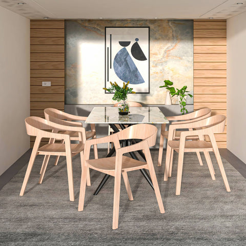 Rivo Dining Chairs in Sturdy Oak Wood with Open Back Design and Armrests Set of 2
