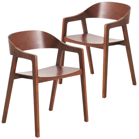 Rivo Dining Chairs in Sturdy Oak Wood with Open Back Design and Armrests Set of 2