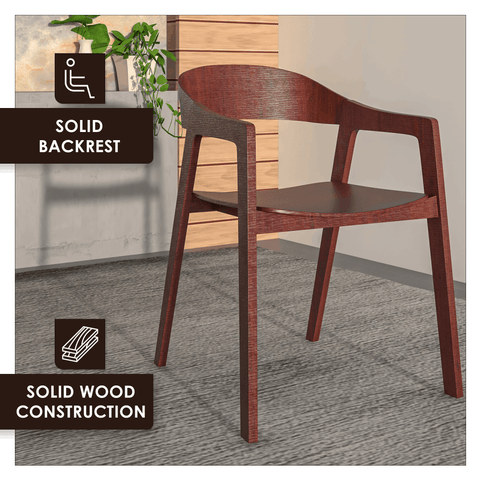 Rivo Dining Chairs in Sturdy Oak Wood with Open Back Design and Armrests Set of 2