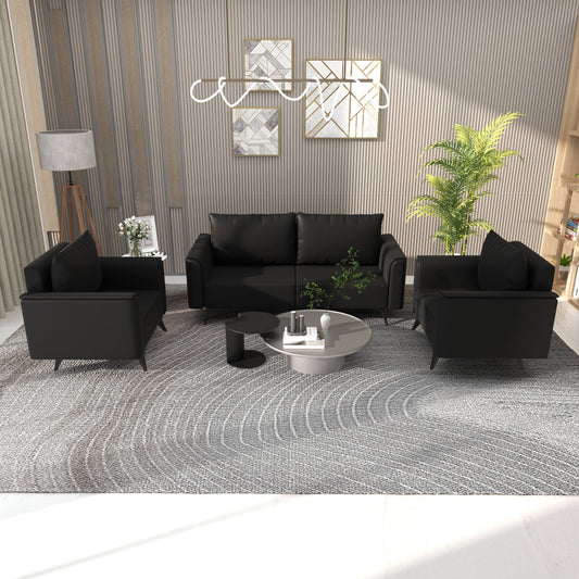 Rusk 3-Piece Leather Sofa Set with Stainless Steel Legs and Removable Cushions