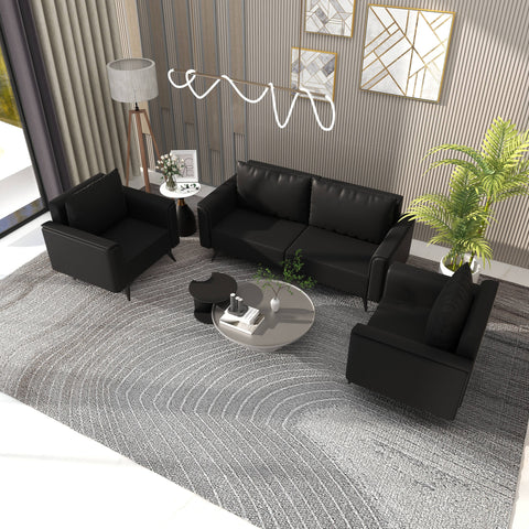 Rusk 3-Piece Leather Sofa Set with Stainless Steel Legs and Removable Cushions