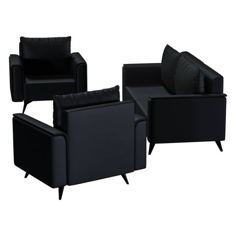 Rusk 3-Piece Leather Sofa Set with Stainless Steel Legs and Removable Cushions