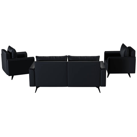 Rusk 3-Piece Leather Sofa Set with Stainless Steel Legs and Removable Cushions