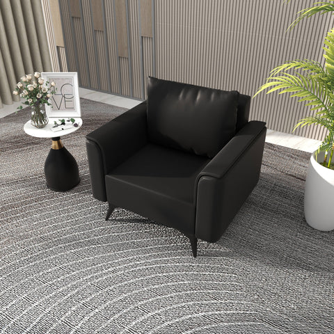 Rusk Leather Single-Seater Sofa with Stainless Steel Legs and Removable Cushions